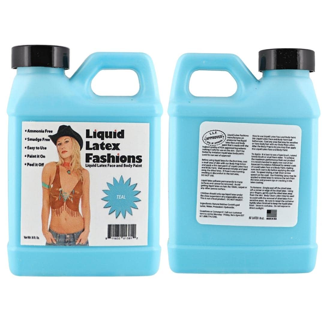 Teal 8 Oz - Liquid Latex Face and Body Paint, Ammonia Free No Odor, Beautiful Arts and Crafts, Nail Protector, Butterfly Designs, Squidward Cosplay
