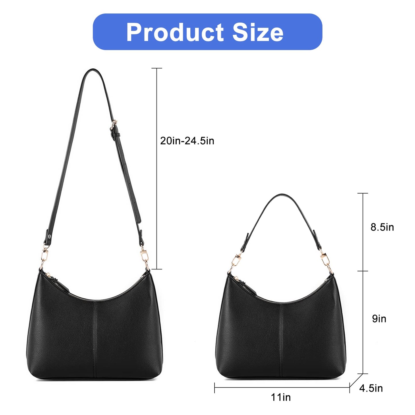 Keyli Women'S Shoulder Handbag - Waterproof Pu Leather Crossbody Bag, Cute Stylish Clutch Purse With Removable Straps, Top Handle Zipper Black