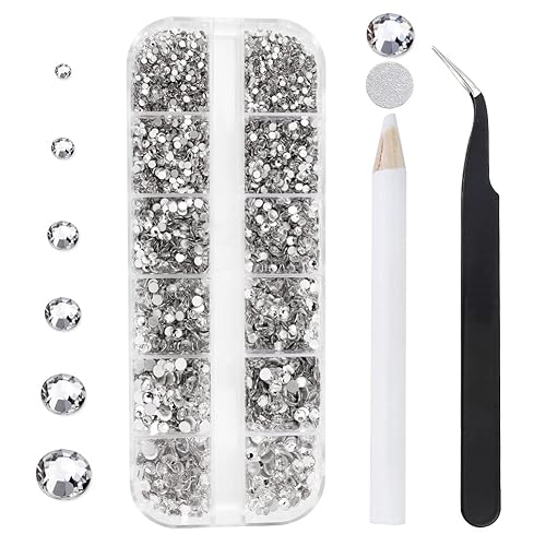 12 Grids 3792pcs Pieces Clear Flatback Rhinestones for Crafts,White Nail Gems Gemstones Crystals Jewels,Craft Glass Diamonds Stones Bling Rhinestone
