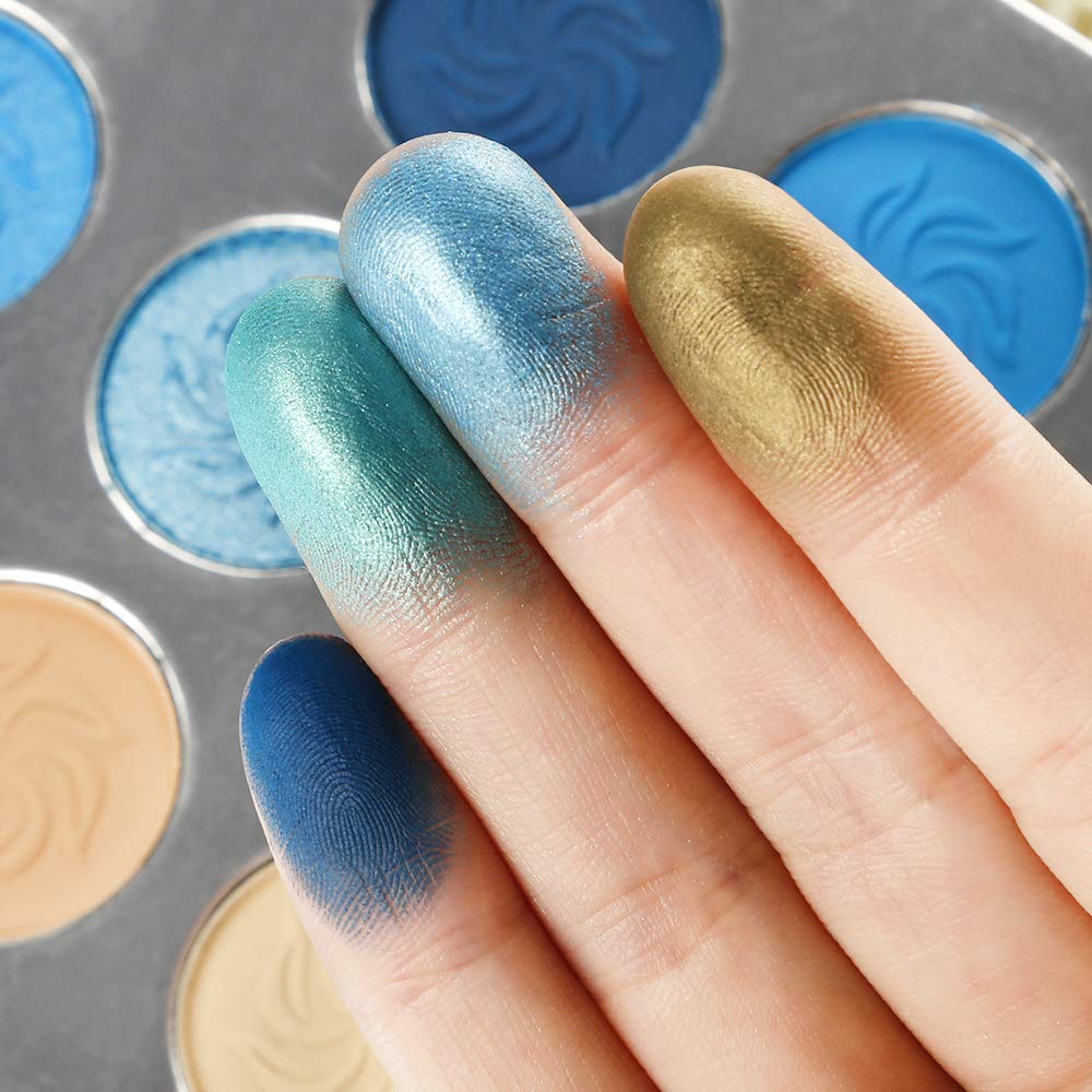 Afflano Blue Eyeshadow Palette Matte Shimmer, Highly Pigmented Waterproof Space Blue Eye Shadow Palette, Silver Navy Glitter Eyeshadow Pallet