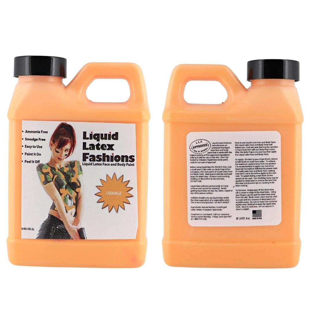 Orange 8 oz - Liquid Latex Body Paint, Ammonia Free No Odor, Easy On and Off, Cosplay Makeup, Creates Professional Monster, Zombie Arts, Garfield