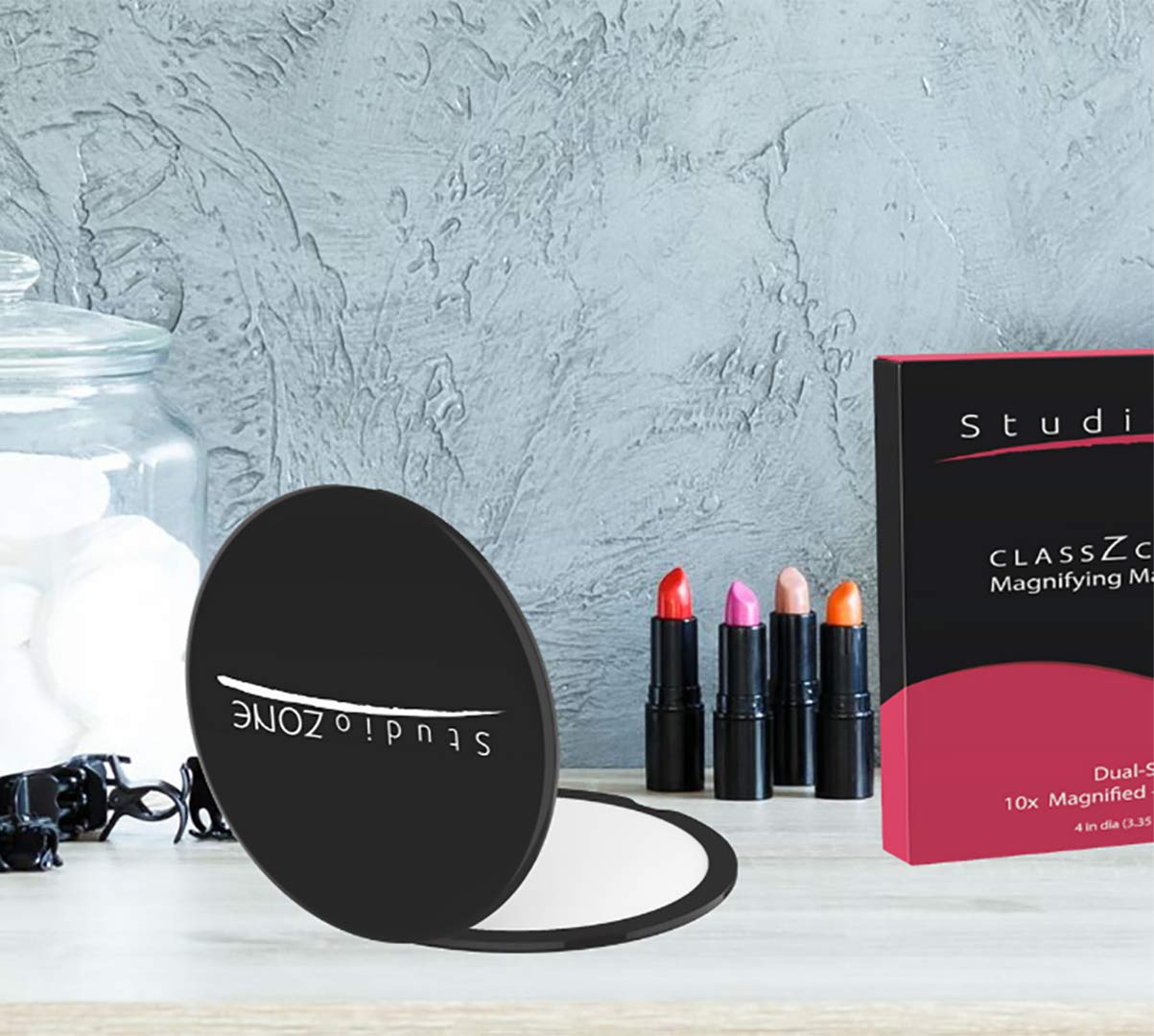 Compact Mirror - 10X Magnifying Mirror - Perfect for Purses - Small Travel Size - 2-Sided with 10X magnification and 1x w No Zoom - Black ClassZ Large