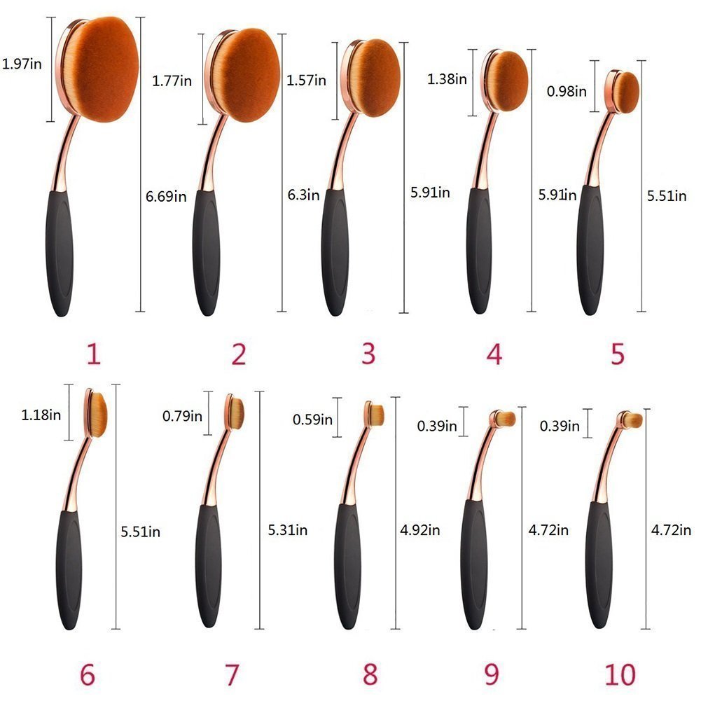 Yoseng Makeup Brushes Set 10Pcs Professional Oval Toothbrush Foundation Cream Contour Powder Blush Conceler Eyeliner Blending Brush New Fashionable