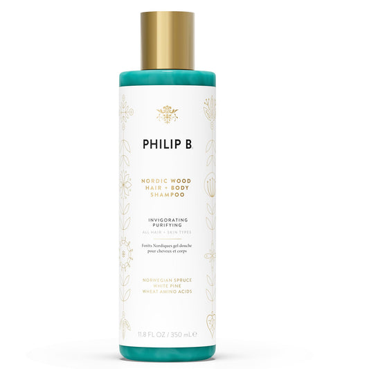 PHILIP B Nordic Wood Hair + Body Shampoo, 11.8 fl. oz. (350 ml) - Lathers Up Luxuriously, Conditions While Leaving You Feeling Cool& Invigorated,