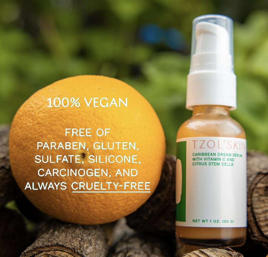 TZOL’SKIN - Caribbean Dream Serum - CC Serum - Vitamin C & Hyaluronic Acid - Citrus Stem Cells - Hydrating - For Dark Spots - Evens Skin Tone - No