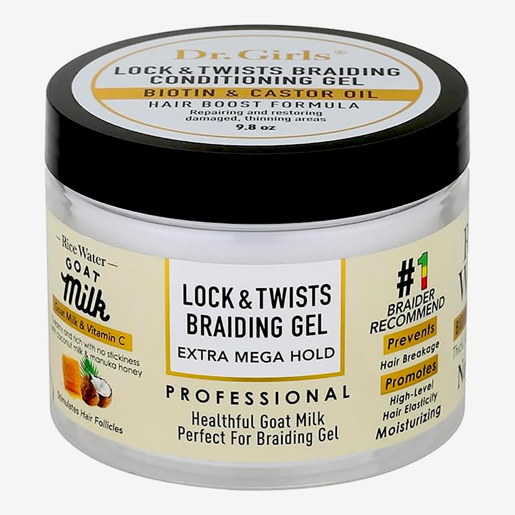 Dr Girls Super Grow Loc & Twists Braiding Conditioning Gel/9.8oz/ Extra Mega Hold (Goat Milk)