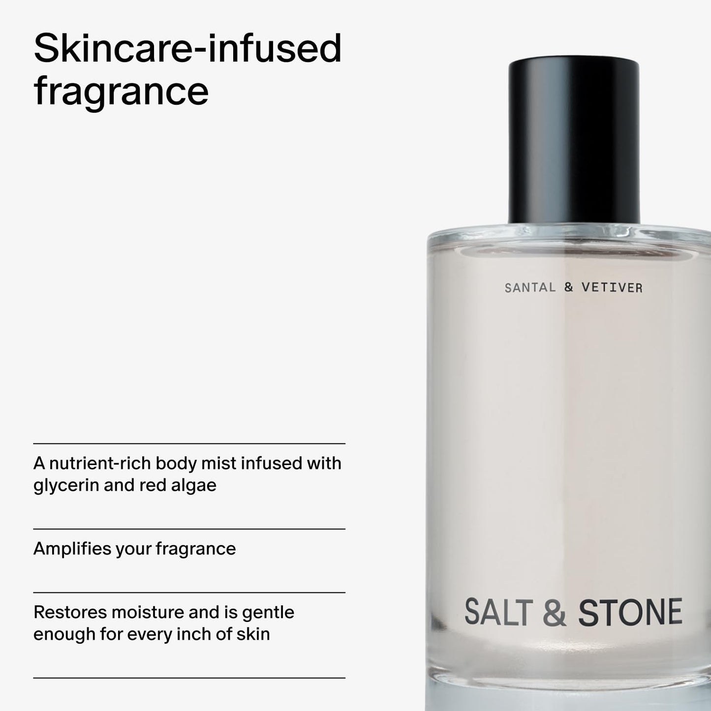 Salt & Stone Body Mist | Santal & Vetiver | Skincare Infused Hair & Body Spray for Women and Men | Hydrating Fragrance with Glycerin and Red Algae | Beauty and Personal Care Salt & Stone