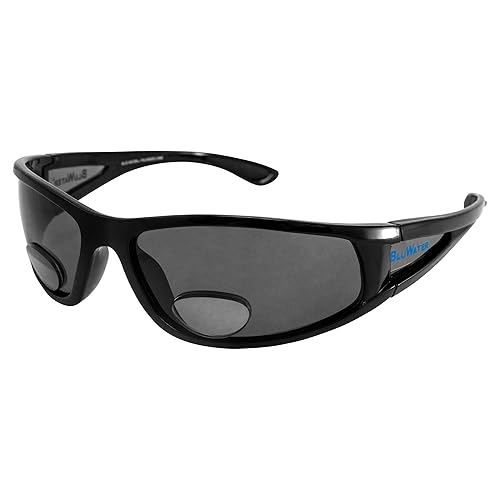 BluWater Polarized Bifocal 3 Sunglasses Gloss Black Frames +1.5 Mag Smoke Lens