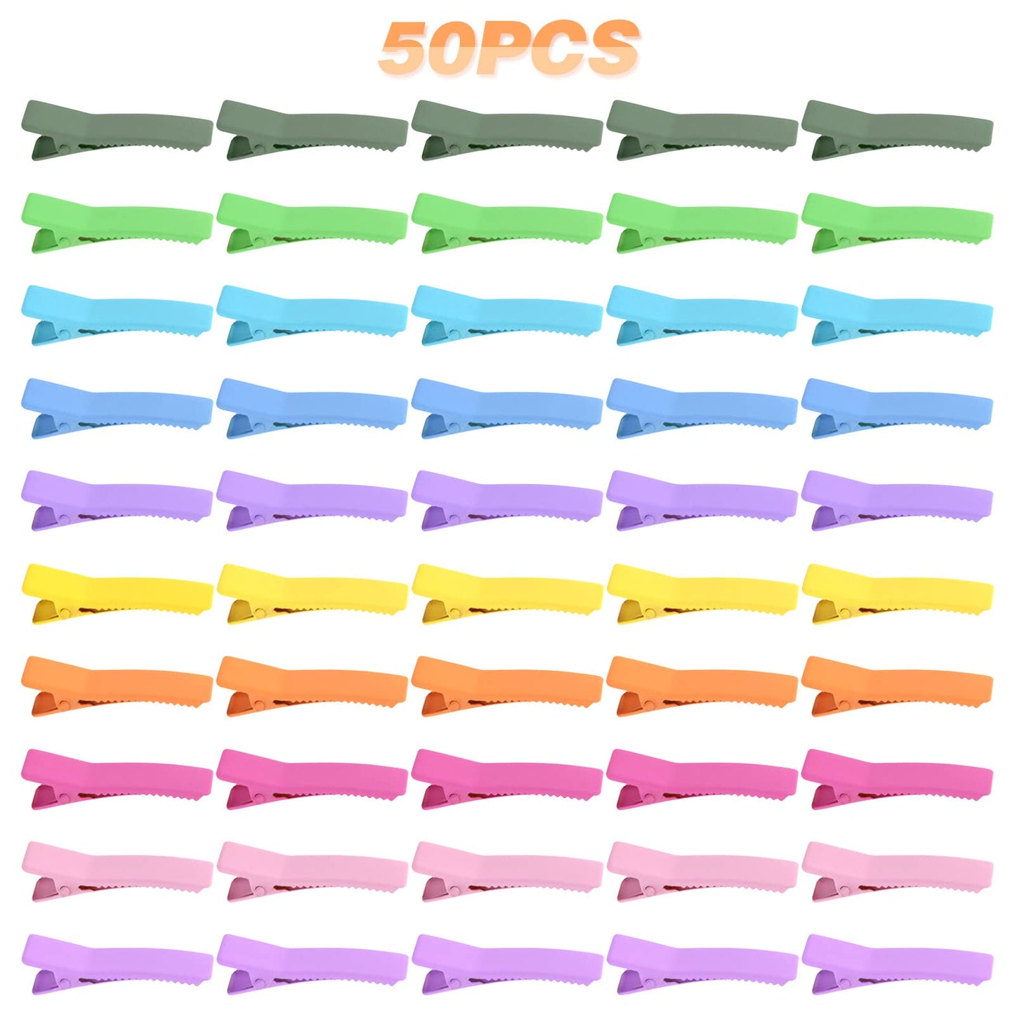 50pcs Colorful Alligator Duckbill Hair Clips Alloy Double Prong Curl Clips Sectioning Hairclips Non-slip Hairpin Barrettes for Women Hair Extensions
