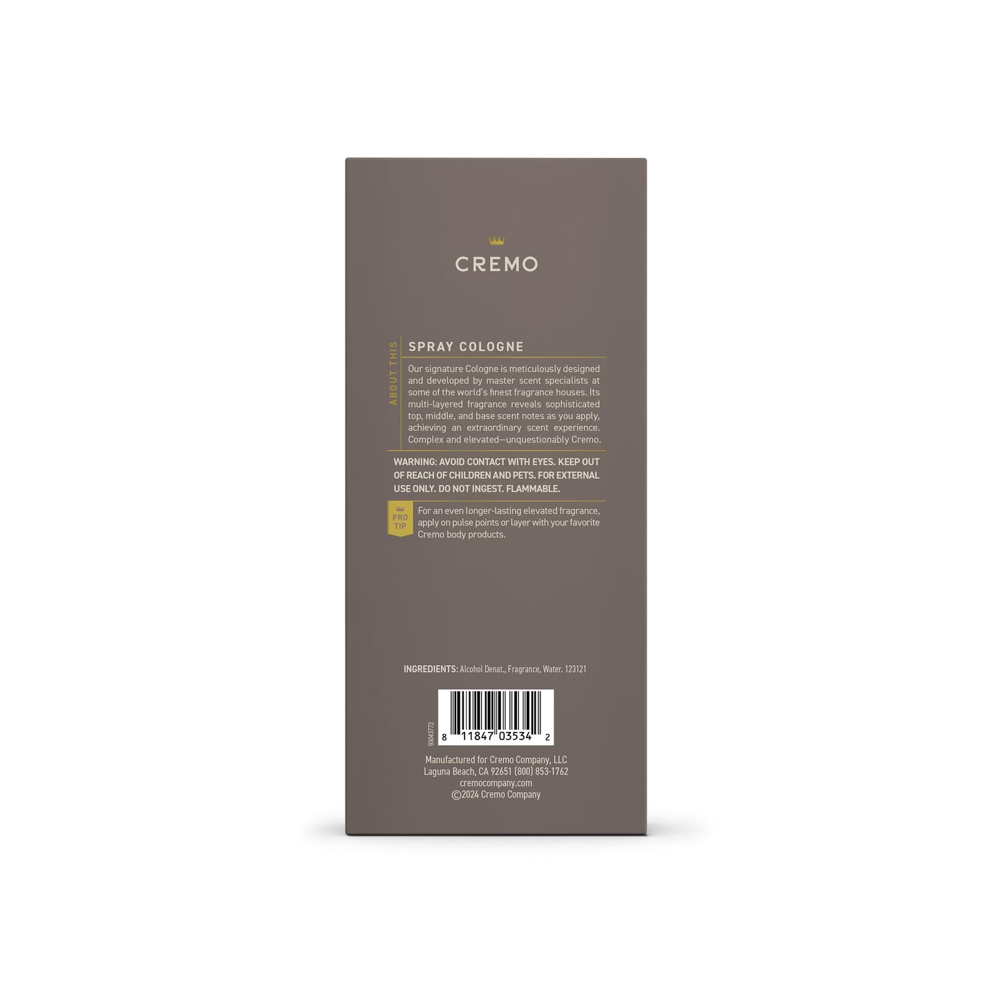 Cremo Cologne For Men - Vintage Suede Mens Cologne Spray, A Combination of White Moss, Rich Amber, and Smooth Suede, Multi-Layered Signature Men's