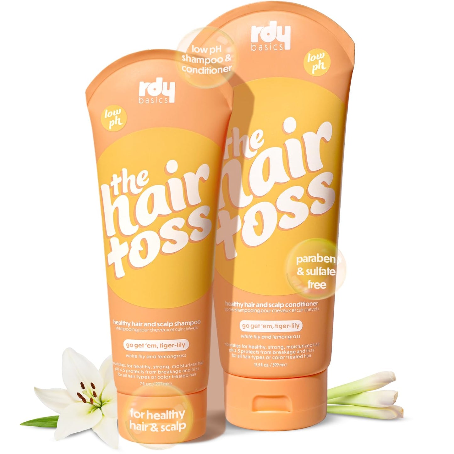 The Hair Toss Men & Women Shampoo And Conditioner Set 13.5floz/7floz - White Lily & Lemongrass - Formulated 4.5pH Moisturizing Paraben and Sulfate