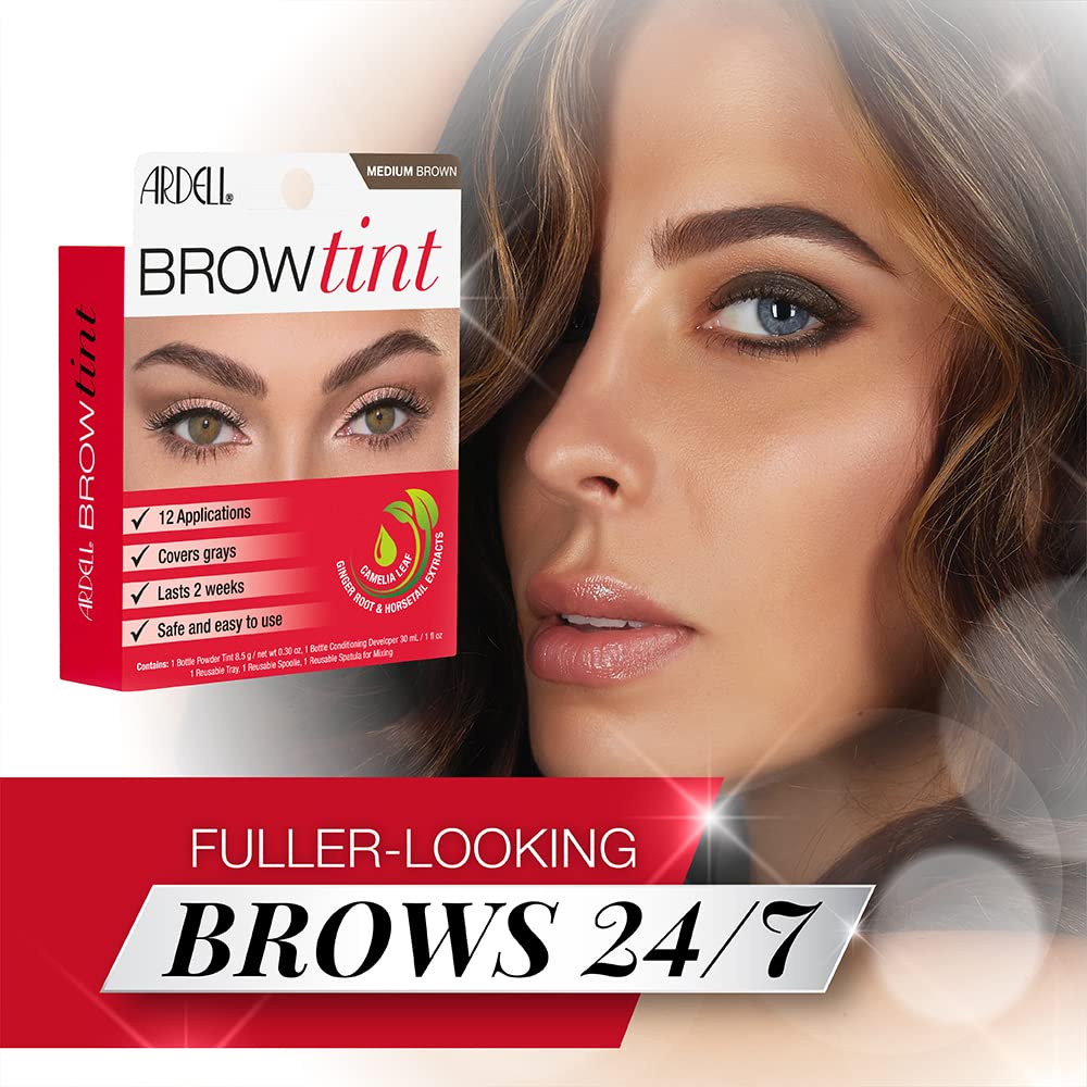 Ardell Brow Tint Kit Medium Brown - Eyebrow Tint, Long-Lasting Brow Color with Natural Extracts, Complete Eyebrow Tint Set, 1 Pack