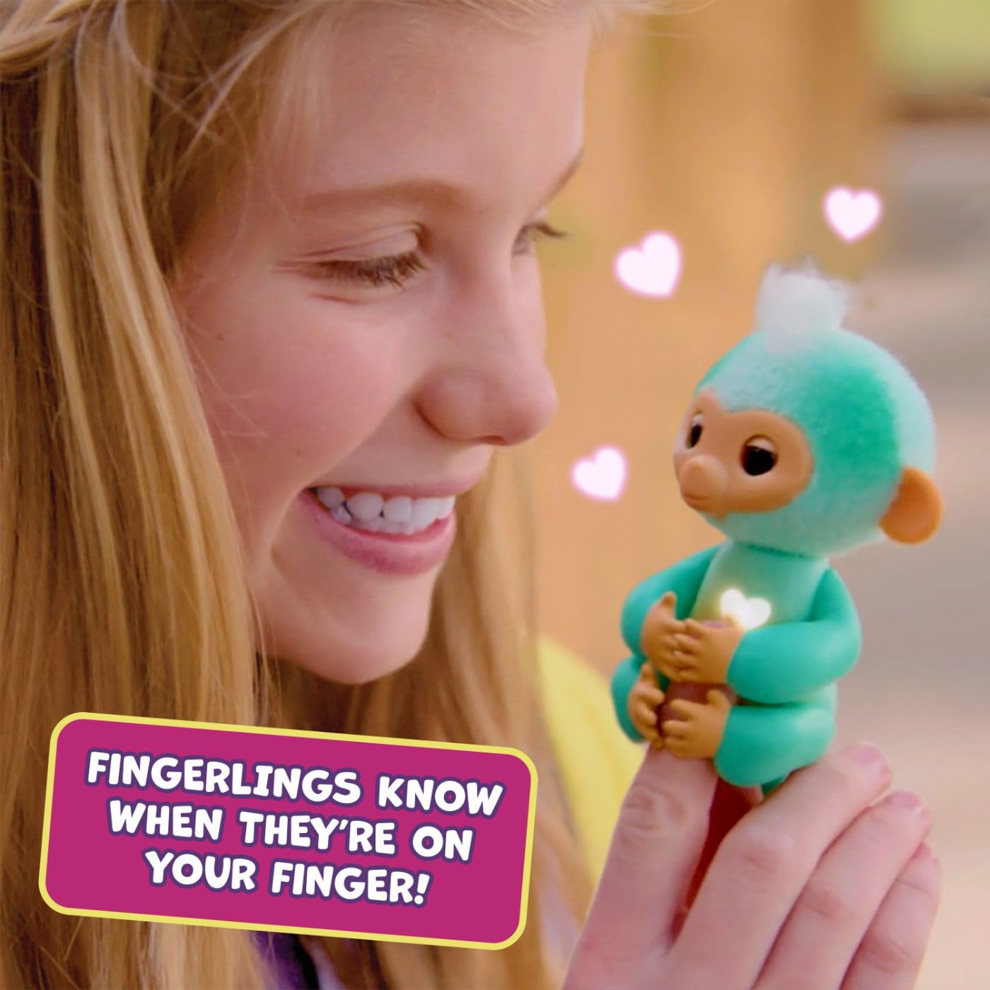 Fingerlings 2023 NEW Interactive Baby Monkey Reacts to Touch - 70+ Sounds & Reactions - Ava (Teal)