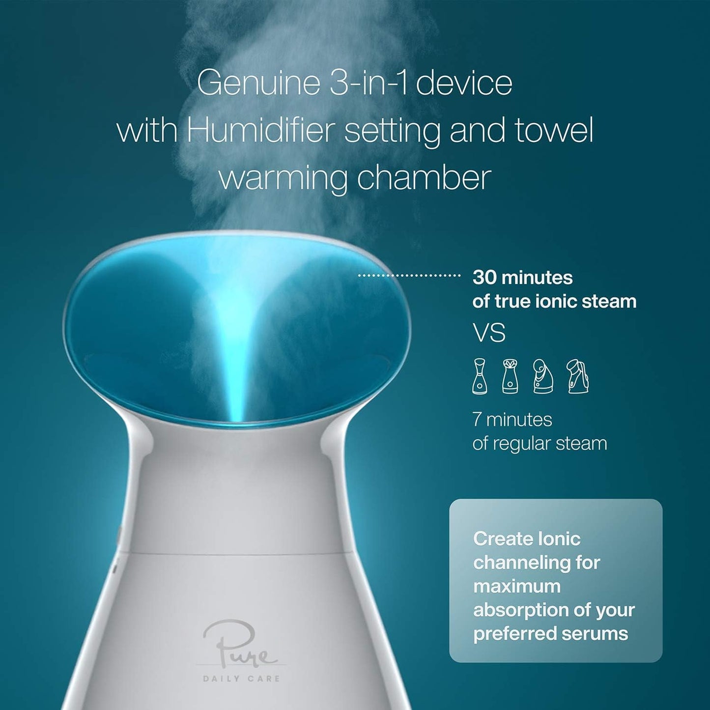 Pure Daily Care NanoSteamer Large 3-in-1 Nano Ionic Facial Steamer with Precise Temp Control - Humidifier - Unclogs Pores - Blackheads - Spa Quality Beauty and Personal Care Pure Daily Care