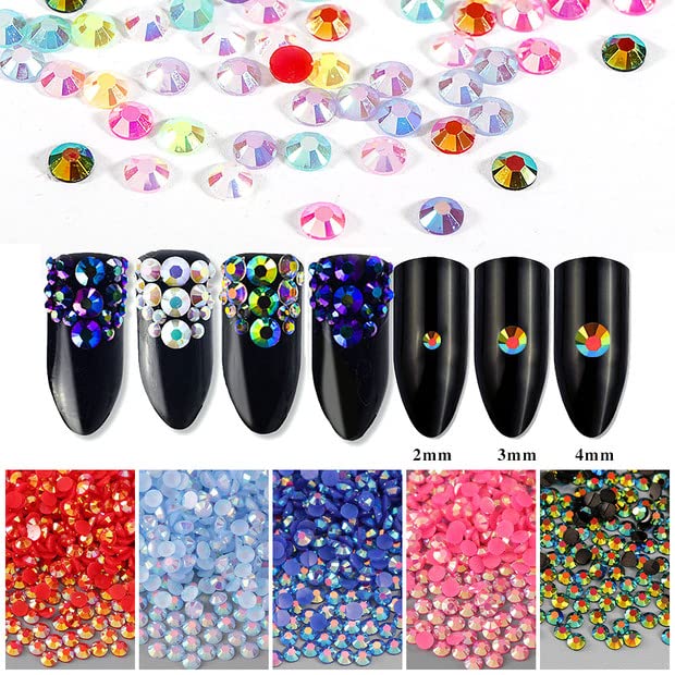 3000pcs Flatback Rhinestones for Crafts, Black AB Crystals Rhinestone, Resin Glitter Gems Nail Diamonds Rhinestones for Clothes Accessories DIY