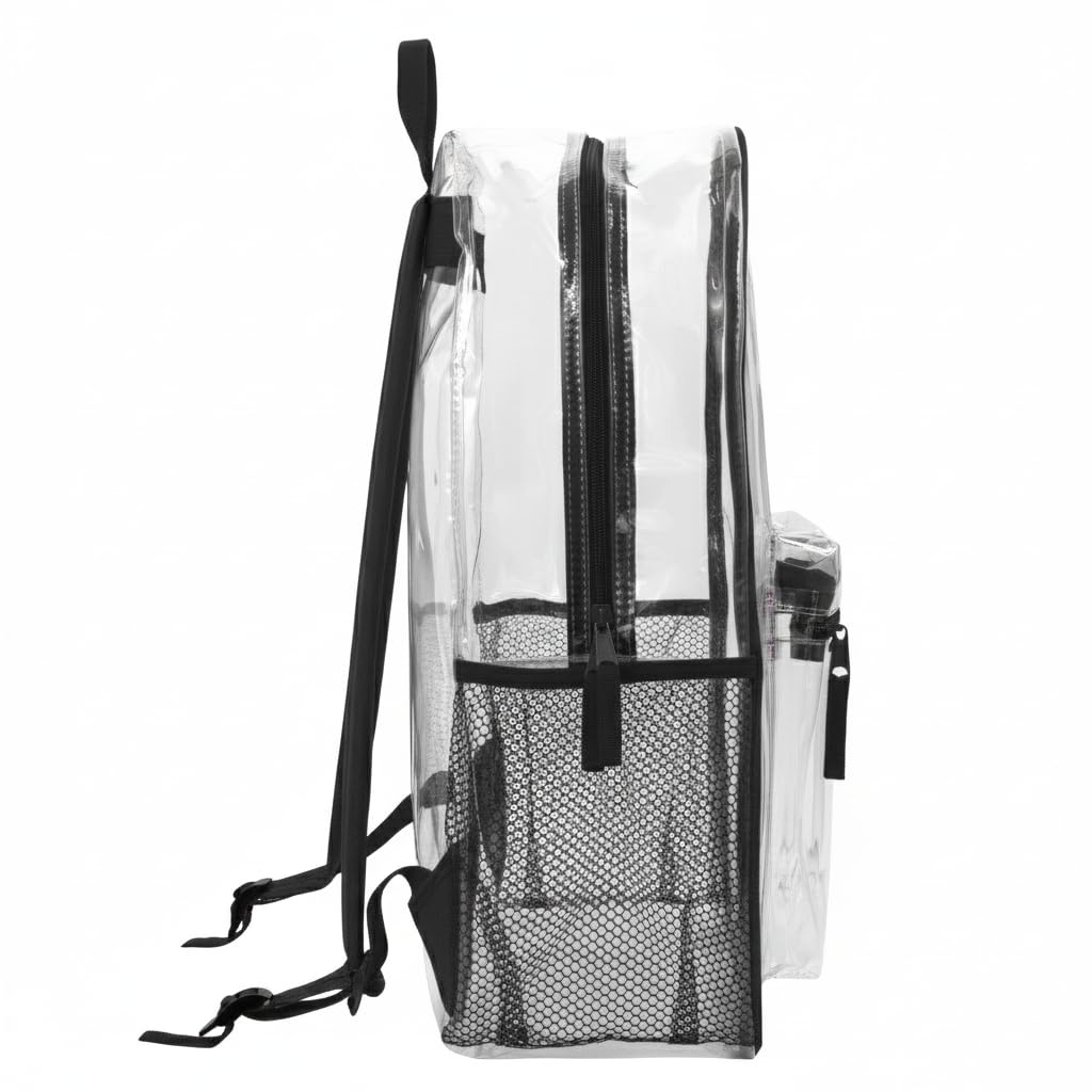 Clear Backpack Heavy Duty Transparent Bookbag for Kids, Boys, Girls, School, Travel, Stadium Approved (Black)