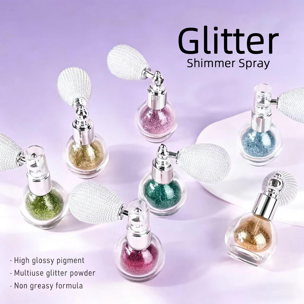 Glitter Powder Spray, Loose Shimmer Powder, Highlighter Spray Makeup for Face Body Hair, Lasting Glitter Hairspray, Cosmetic Sparkling Body Makeup