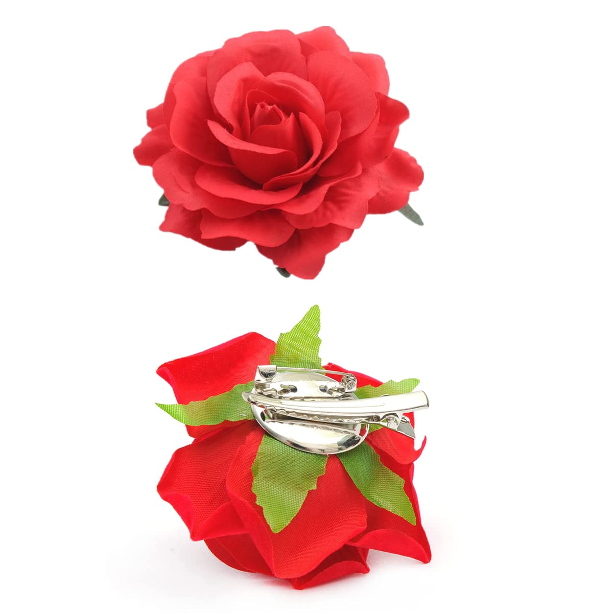 Rose Hair Clips, Floral Brooch Hair Accessories with Rose Flowers for Women, Wedding and Party Headpieces (Red)