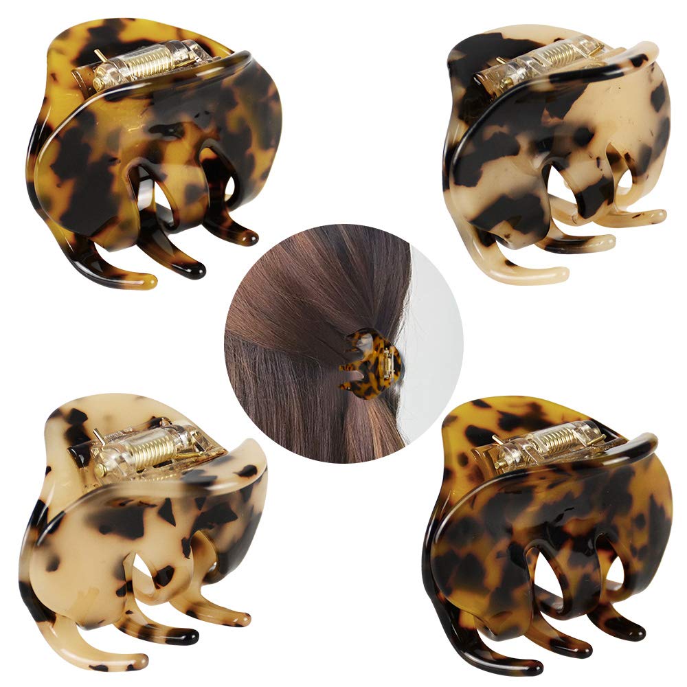 4 Pack 2.1 Inch Hair Claw Clips Tortoise Shell Cellulose Acetate Resin Hair Barrettes Medium French Design Hair Jaw Leopard Print Fashion Hair Styling