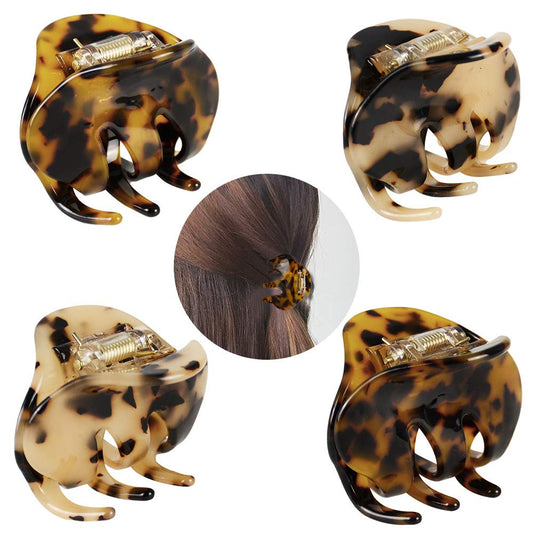 4 Pack 2.1 Inch Hair Claw Clips Tortoise Shell Cellulose Acetate Resin Hair Barrettes Medium French Design Hair Jaw Leopard Print Fashion Hair Styling