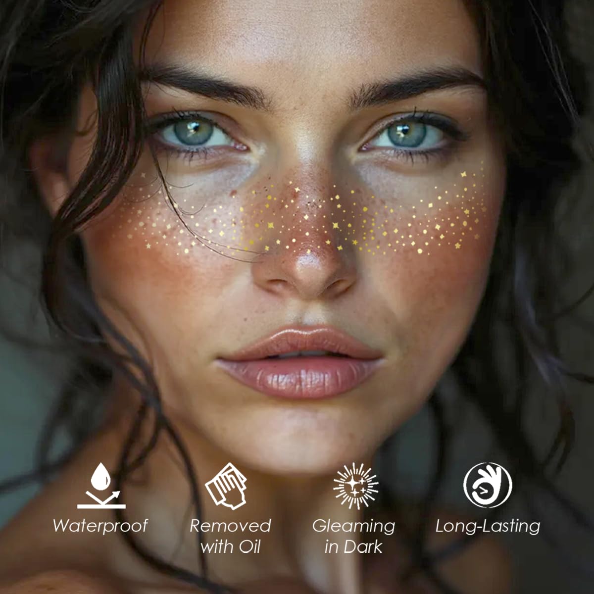 Glitter Freckles, 24PCS Glitter Freckles Face Tattoo, Sparkle Freckles for Women, Waterproof Gold Temporary Face Tattoos Glitter Glow Up Patches Beauty and Personal Care Cardiyar