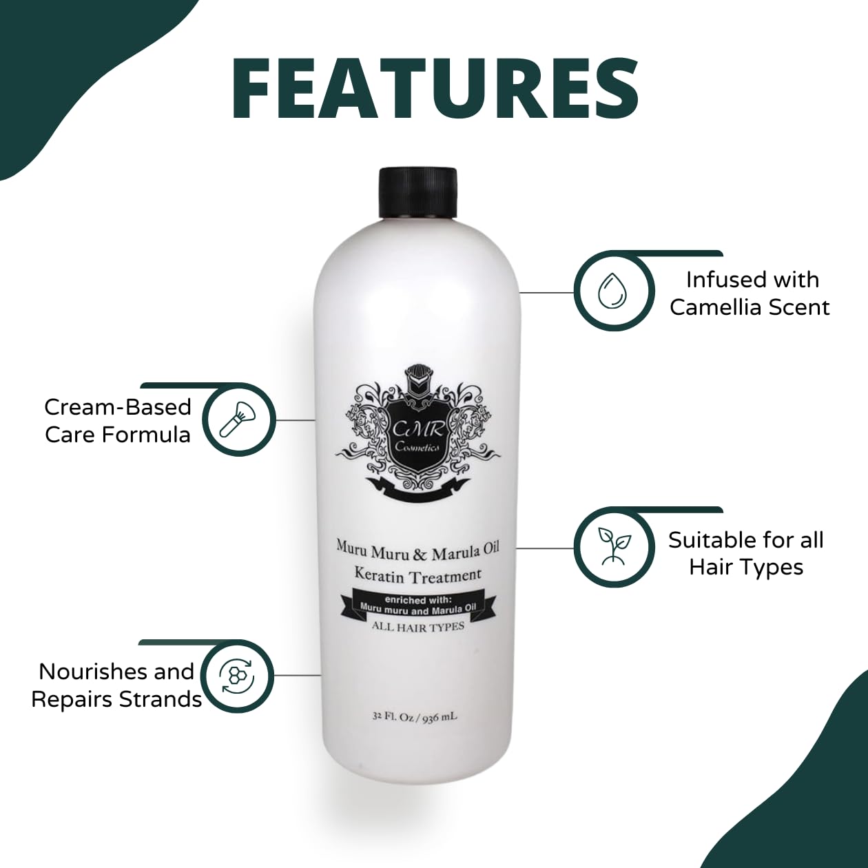 CMR Cosmetics Professional Keratin Hair Care with Muru Muru & Marula Oil - Frizz Control, Straightening & Shine - Nourishing Cream for All Hair Types