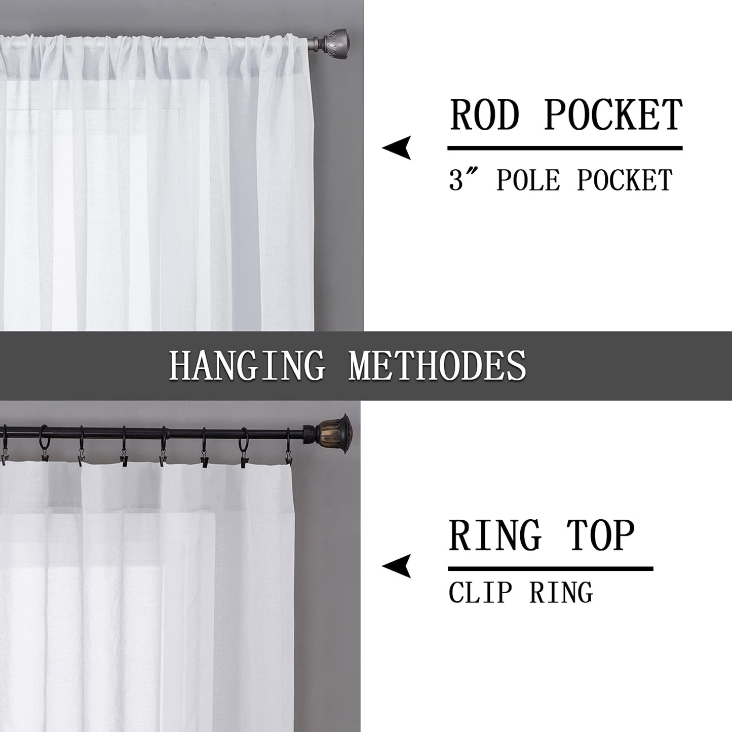 Tollpiz Short Sheer Curtains Linen Textured Bedroom Curtain Sheers Light Filtering Rod Pocket Voile Curtains for Living Room, 54 x 45 inches Long…