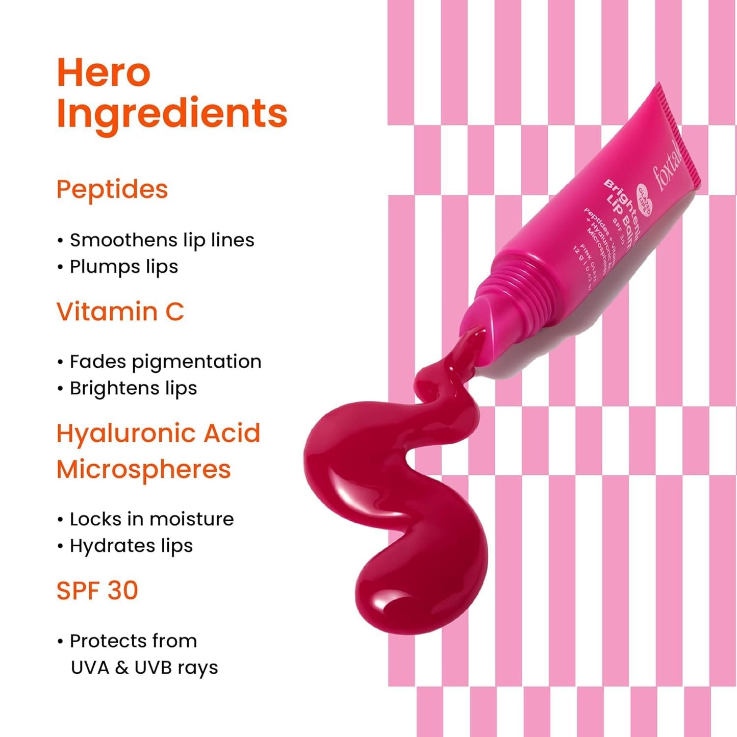 Foxtale SPF 30 Brightening Lip Balm for Dark Lips with Peptides & Vitamin C | Brightens | Hydrates | Tinted Lip Balm - Pink Glaze 12gm