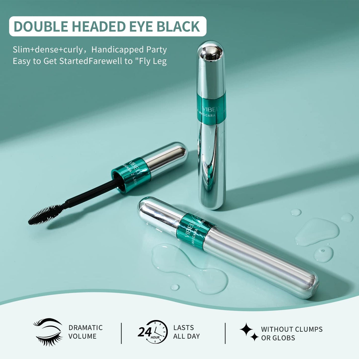 2 in 1 Mascara 5x Longer Waterproof Lash Cosmetics Natural Lengthening and Thickening Effect No Clumping Superstrong Magic 4d Silk Fiber for Vibely