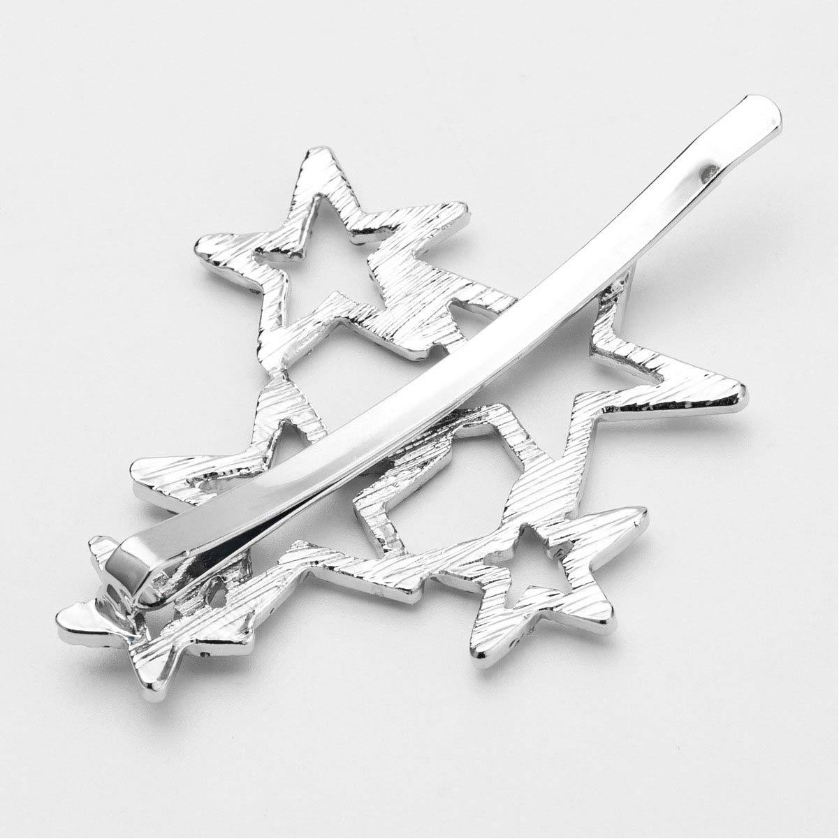 2Pcs Woman Silver Star Shape Shining Rhinestone Crystal Hairpin Hair Clip Metal Alloy Barrettes Hair Accessories for Party Wedding