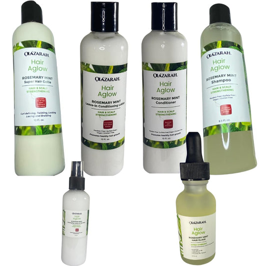 Rosemary & Mint Hair & Scalp Bundle | Strengthening Shampoo, Conditioner, Leave-In Conditioner, Leave-In Mist Spray, Oil Serum & Styling Gellie