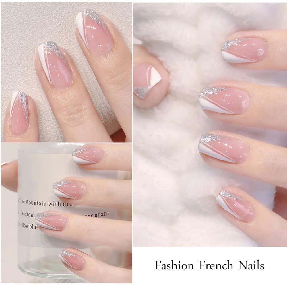 French Nail Art Sticker, 3D Self-Adhesive French Nail Decals Tips V Shape Nail Guides for Manicure DIY Nail Decoration (8Sheets)