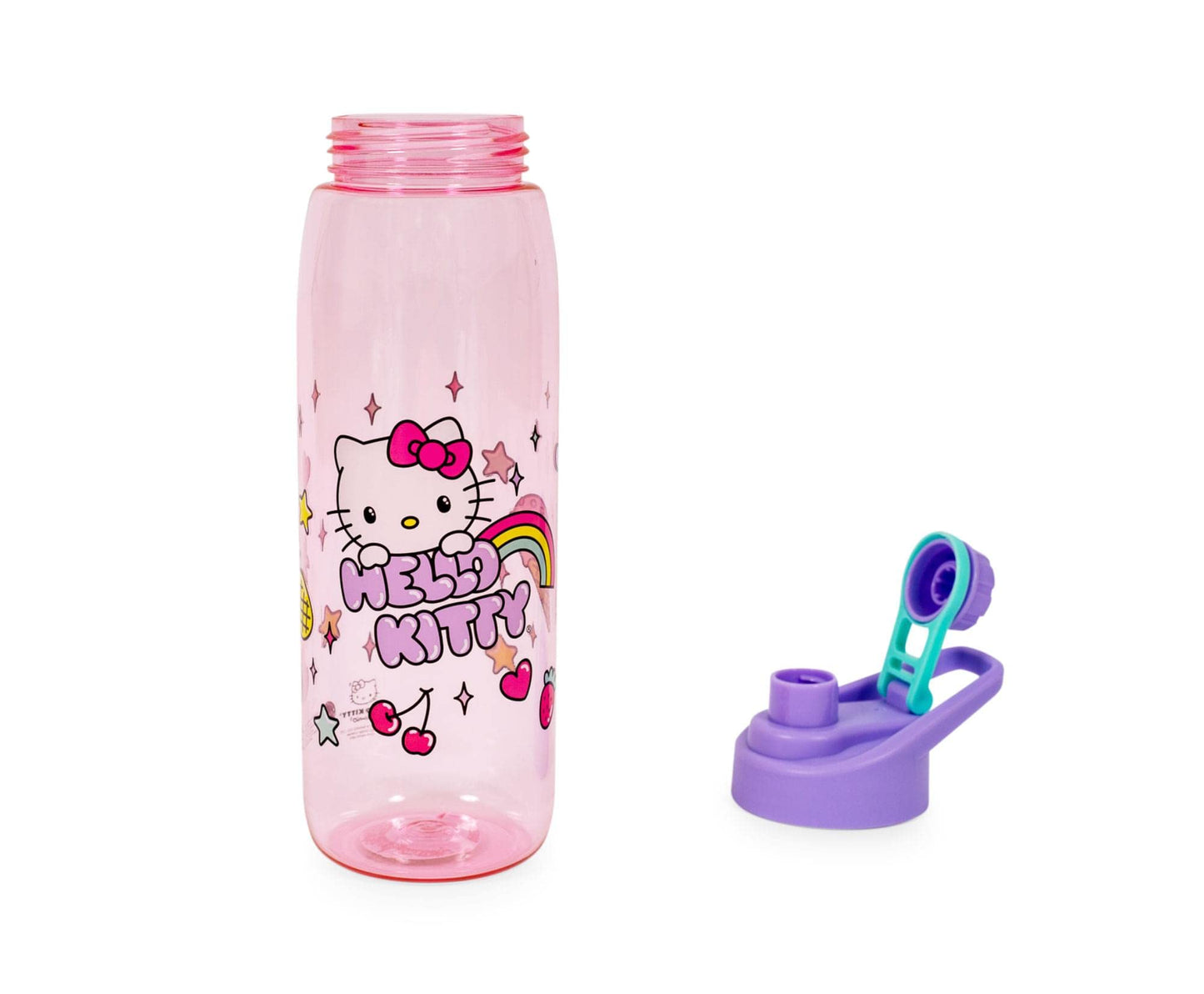 Sanrio Hello Kitty Rainbow Treats and Stars 28-Ounce Water Bottle with Lid | BPA-Free Plastic Sports Jug With Leakproof Screw-Top Lid | Hydration