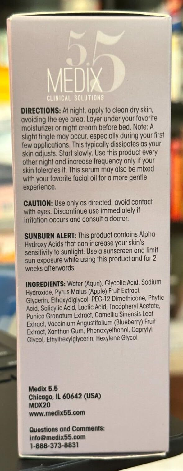 Medix 5.5 10% Glycolic Acid Face Peel Exfoliating Serum with Lactic Acid + Salicylic Acid, Gentle Skin Care Exfoliate Facial Peel Treatment Targets
