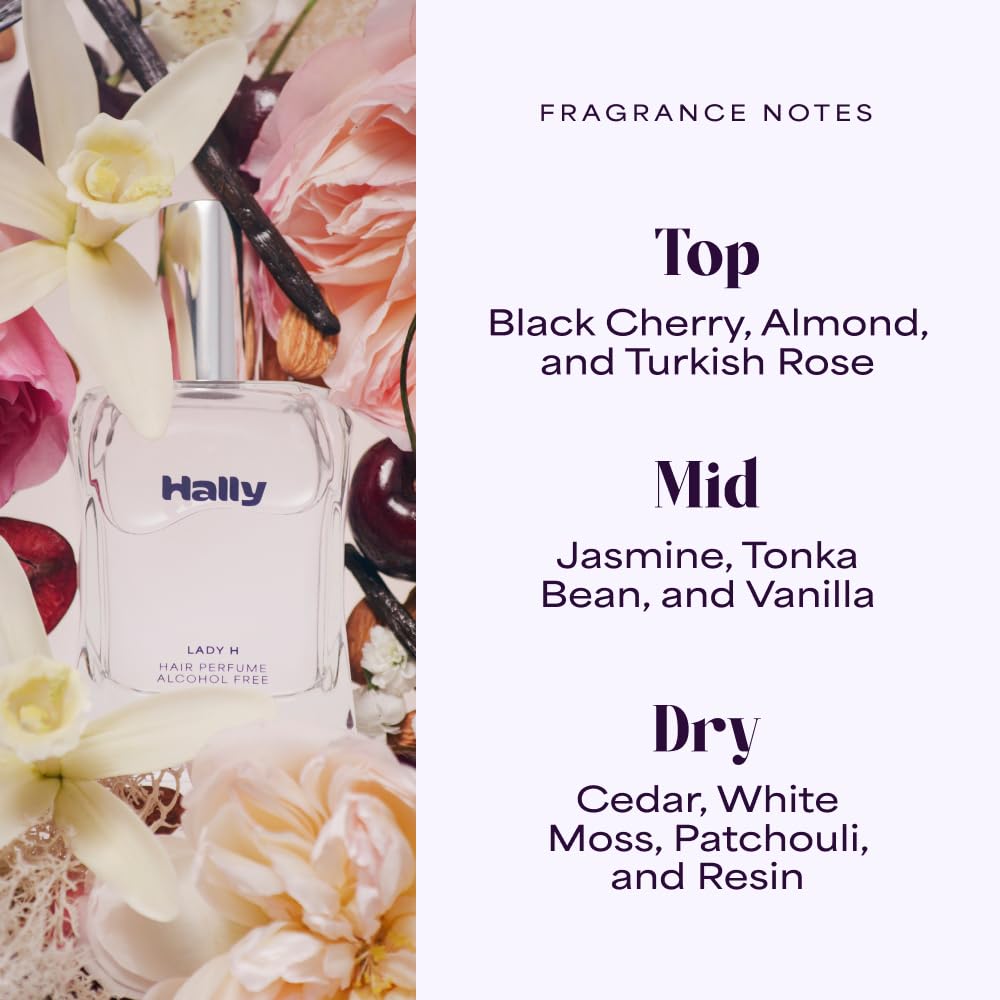 Hally Lady H Hair & Body Perfume - Alcohol Free, Non Toxic Cherry, Vanilla & Jasmine Fragrance - Long Lasting Fragrance Mist - Shine-Enhancing