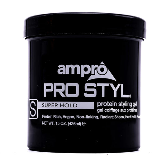 AmPro Pro Styl Protein Styling Gel - Curly Hair Gel for Men and Women - Soy Protein Strengthens Strands - Strong Hold, Frizz Control - 15 oz