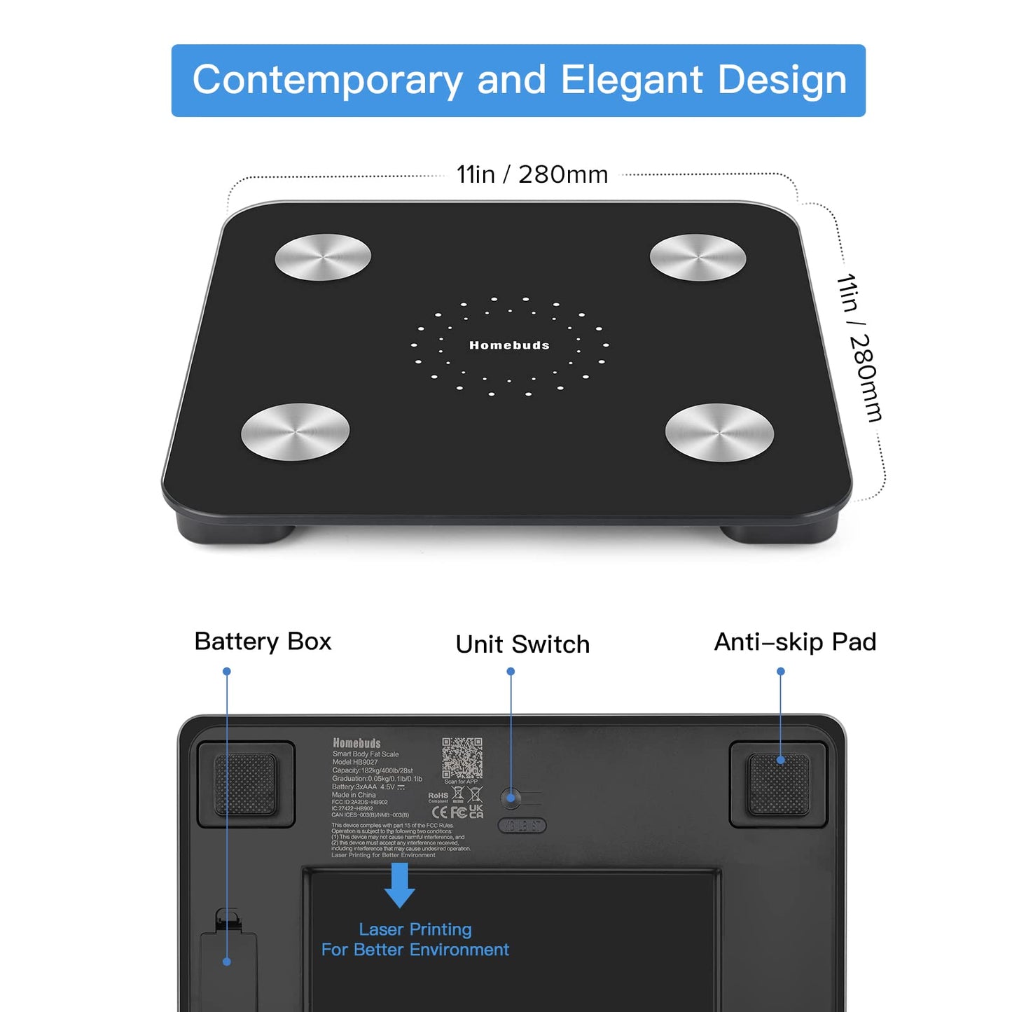 Homebuds Digital Bathroom Scale for Body Weight and Body Fat, Weighing Professional Since 2001, Body Composition Monitor Professional for BMI Fat…