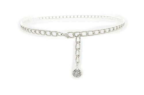 TFJ Women Fashion Belt Hip High Waist Silver Metal Chains Coin Charm Buckle M L XL