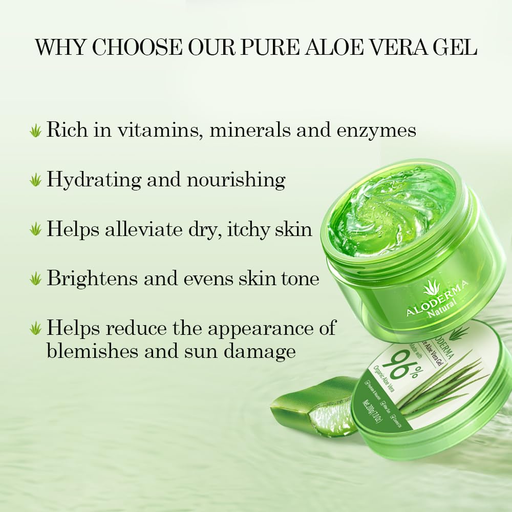 Aloderma Aloe Vera Gel Made within 12 Hours of Harvest with 96% Pure Organic Aloe Vera for Skin, Scalp, & Hair, Soothing Aloe Face Moisturizer Beauty and Personal Care Aloderma