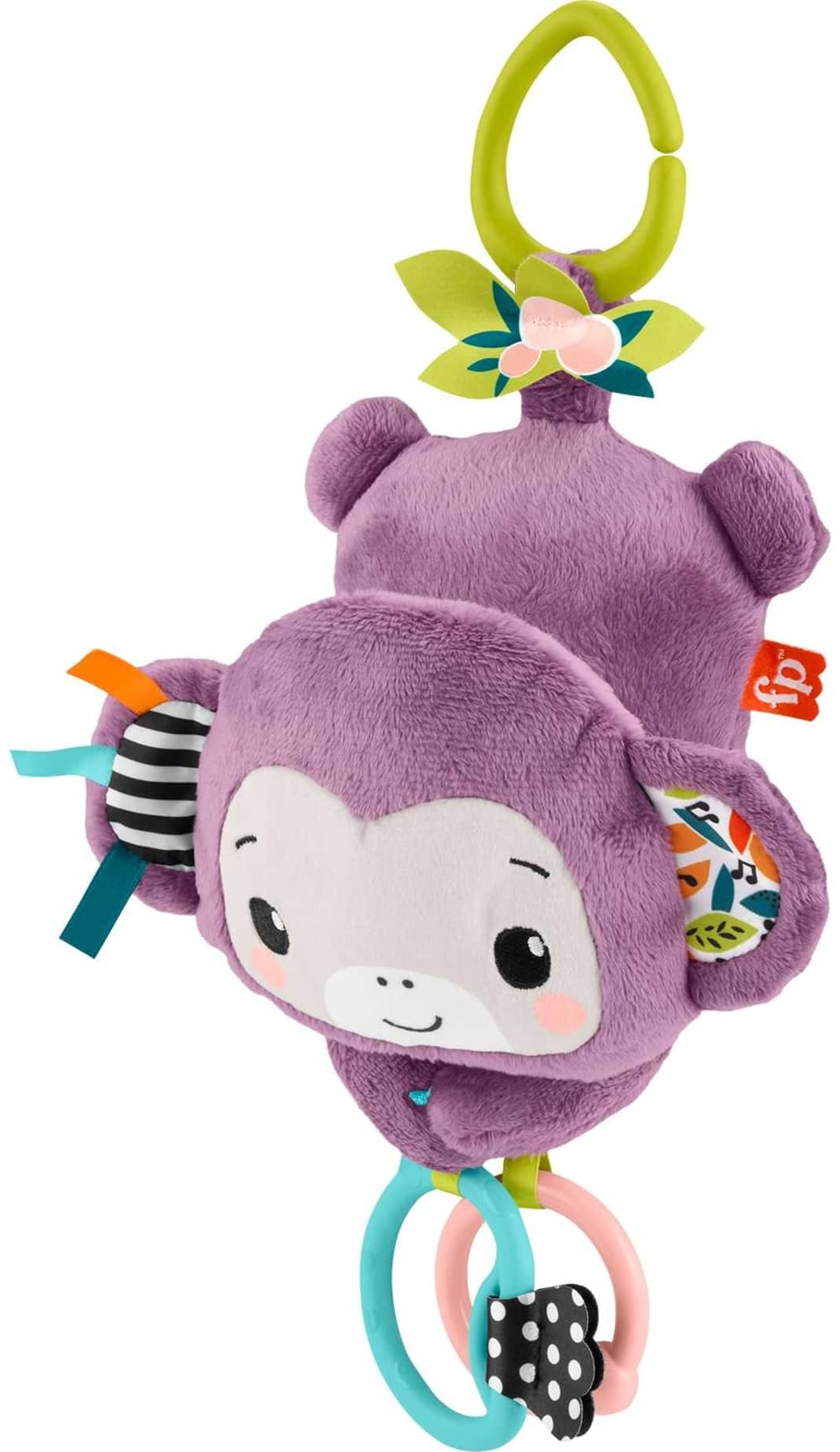 Fisher-Price Baby Stroller Toy Sing & Go Purple Monkey Musical Sensory Plush with Crinkle & Clackers for Newborns from Birth+