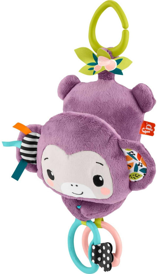 Fisher-Price Baby Stroller Toy Sing & Go Purple Monkey Musical Sensory Plush with Crinkle & Clackers for Newborns from Birth+