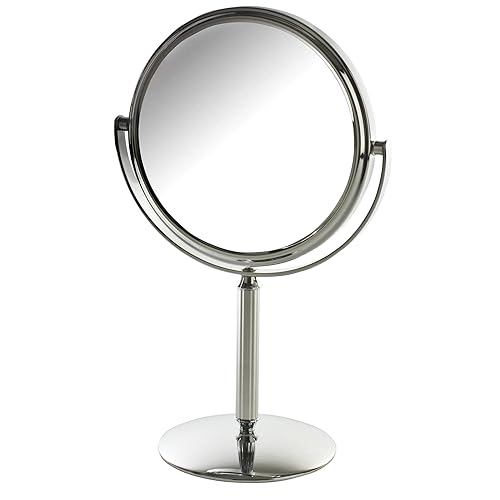 Model's Choice Two-Sided Tabletop Makeup Mirror - Makeup Mirror with 5X Magnification & Swivel Design - Portable 5.5-Inch Diameter Mirror in Chrome