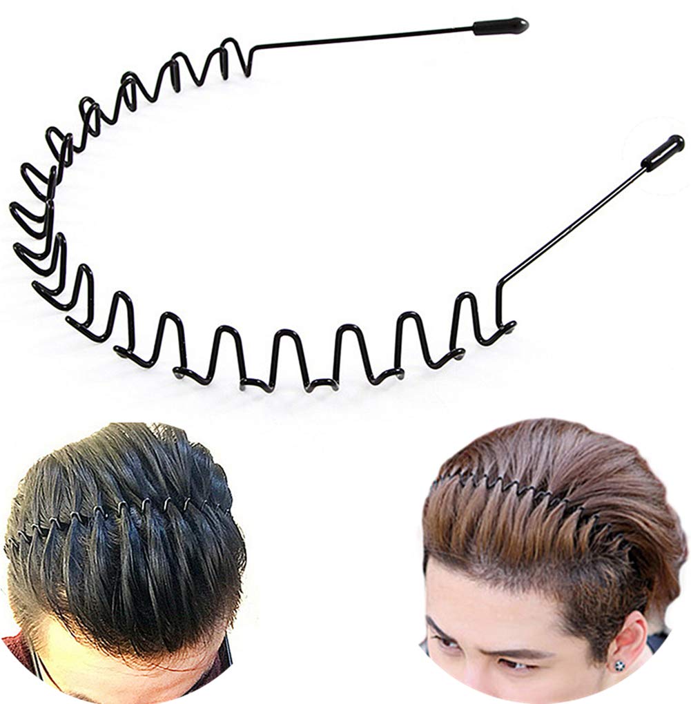 bodbop Metal Hair Band for Men Headband Women Bands Unisex Black Wavy Spring Outdoor Sports Headbands Men's Hoop Clips Accessories Simple Elastic Non Beauty and Personal Care bodbop