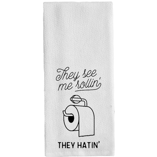 HomeTow Hand Bathroom Towels They See Me Rollin Flour Sack Dish Towel Office Decoratives Washcloths Funny Gifts Decor 14x 30 Inch(35x75cm) Color:They…