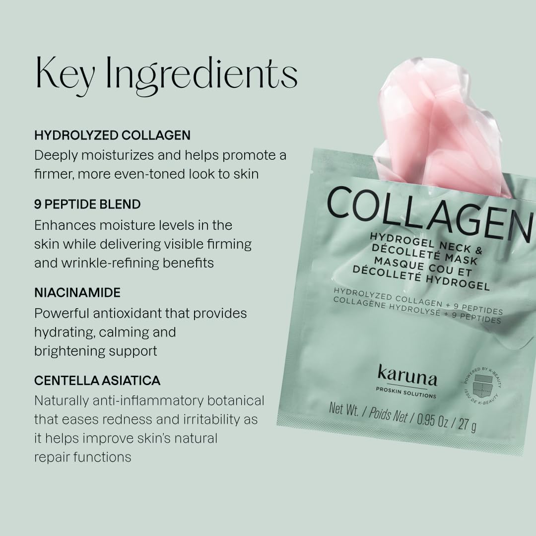Karuna Collagen Neck & Chest Hydrogel Mask 1-Pack | Firming & Hydrating K-Beauty Masks with Collagen, Peptides & Niacinamide | For Wrinkles & Sagging