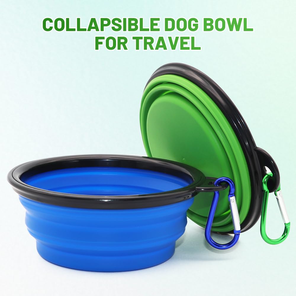 2-Pack Collapsible Dog & Cat Bowls with Carabiners – Portable Pet Food & Water Dishes for Travel, Walking & Outdoor Use