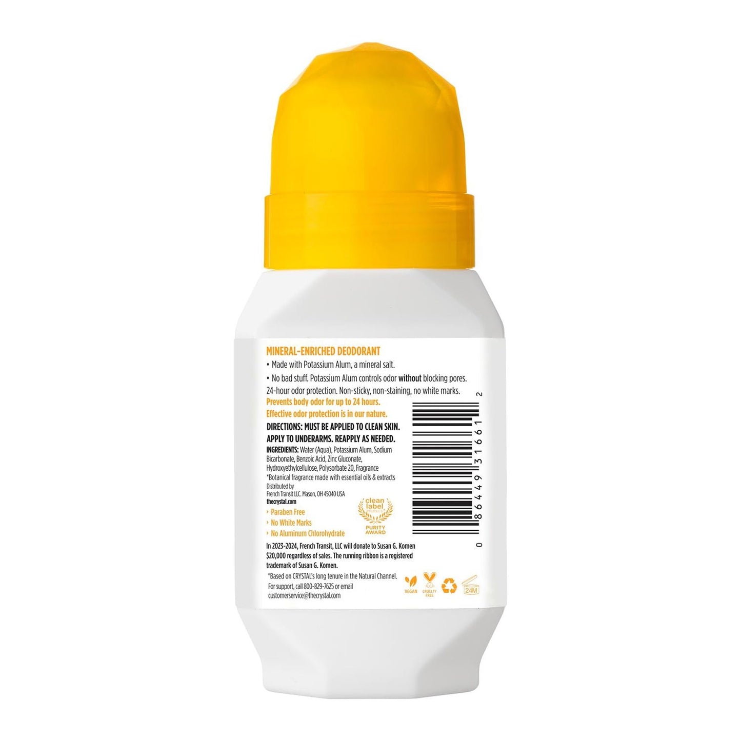 Mineral Roll on Vegan Deodorant for Women and Men, Chamomile & Green Tea - 2.25 fl. oz. (Packaging May Vary) Beauty and Personal Care Crystal Essence