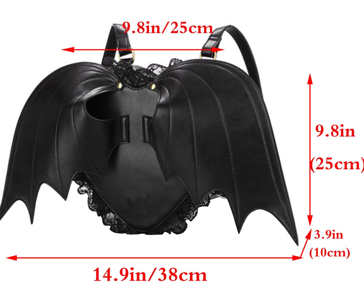 RainboSee Women Punk Backpack Novelty Bat Wing Daypack Purse Gothic Lace Shoulder Bag Black