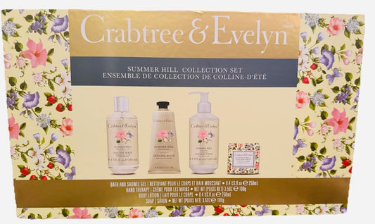 Crabtree & Evelyn Summer Hill Collection Set (Bath & Shower Gel 8.4 fl oz, Hand Therapy 3.5 oz, Body Lotion 8.4 fl oz, Bar Soap 3.5 oz)