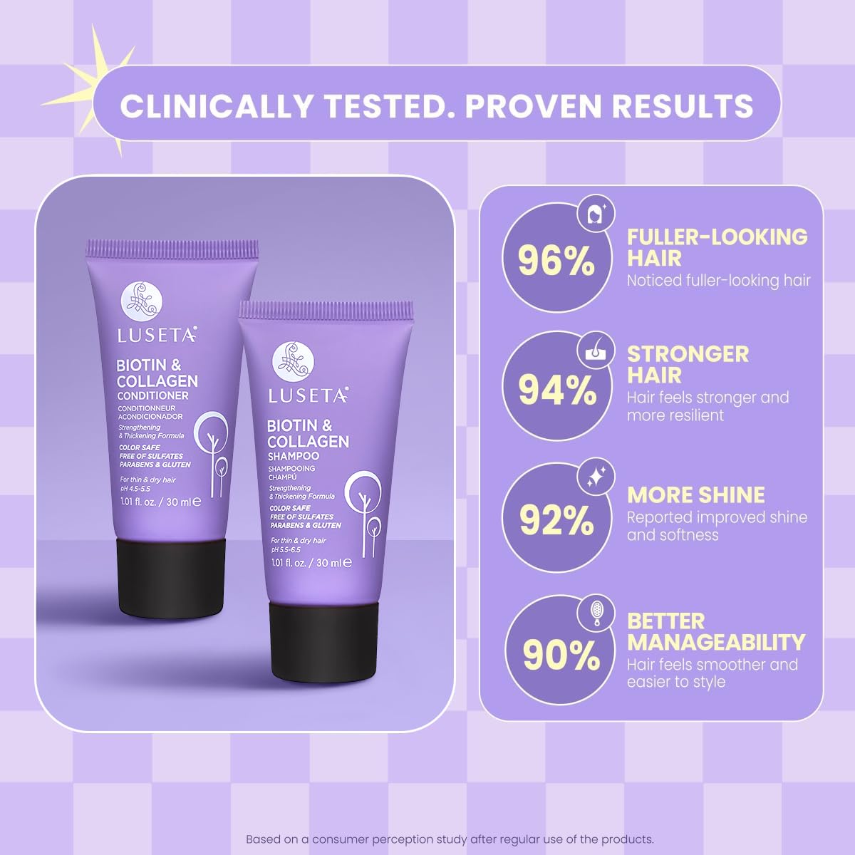 Luseta Biotin & Collagen Travel Size Shampoo and Conditioner Set for Thinning Hair, Thickening & Strengthening with Argan Oil - Travel Size Adds